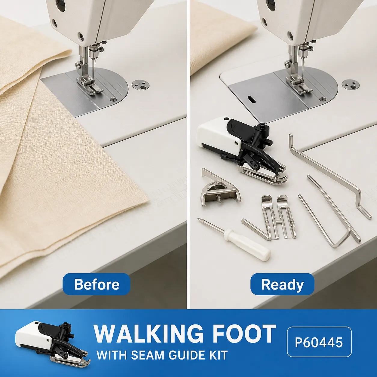 Walking Foot Presser Foot setup and use views