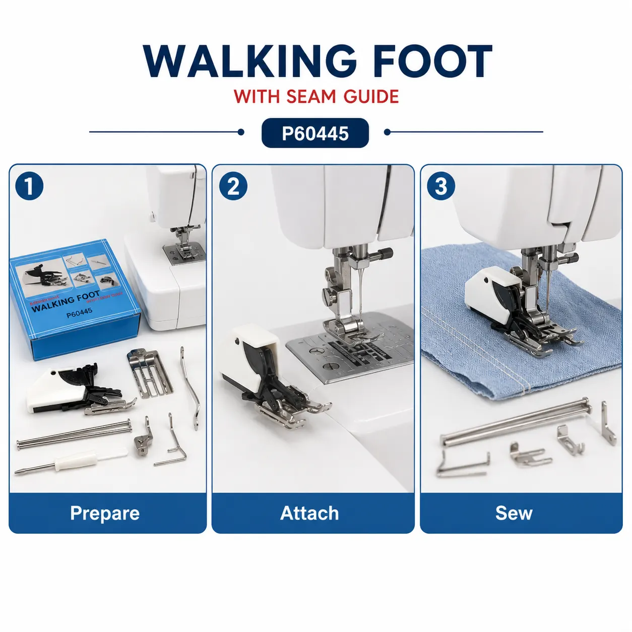 Walking Foot Presser Foot setup and use views